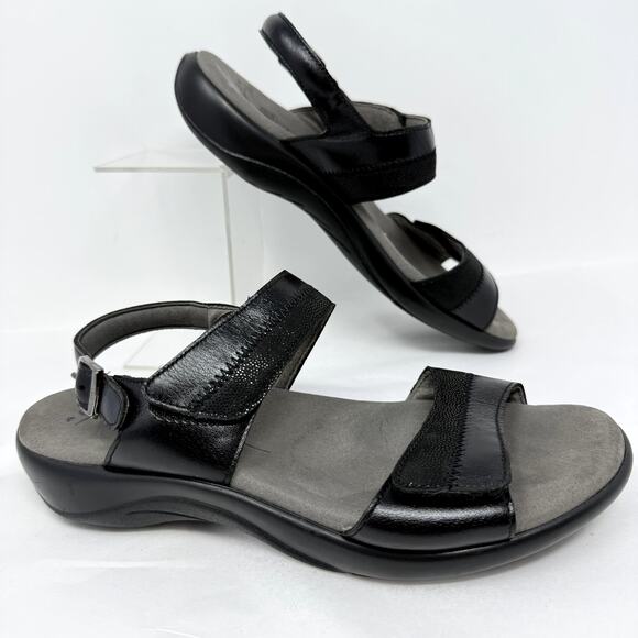 SAS Nudu Sandals Shoes Women 7.5M Black Leather USA Summer Cruise Resort Comfort - Picture 1 of 6